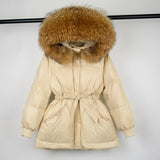 Female White Duck Down Jacket real Raccoon and fox fur