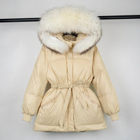 Female White Duck Down Jacket real Raccoon and fox fur