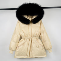 Female White Duck Down Jacket real Raccoon and fox fur