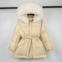Female White Duck Down Jacket real Raccoon and fox fur