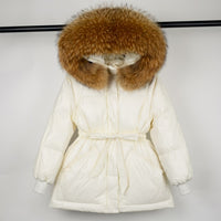 Female White Duck Down Jacket real Raccoon and fox fur
