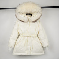 Female White Duck Down Jacket real Raccoon and fox fur