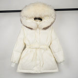 Female White Duck Down Jacket real Raccoon and fox fur
