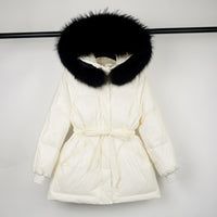 Female White Duck Down Jacket real Raccoon and fox fur