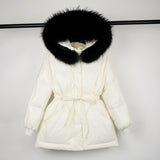 Female White Duck Down Jacket real Raccoon and fox fur
