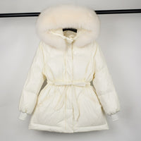 Female White Duck Down Jacket real Raccoon and fox fur