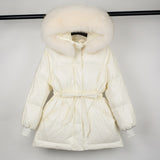 Female White Duck Down Jacket real Raccoon and fox fur