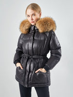 Female White Duck Down Jacket real Raccoon and fox fur