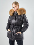 Female White Duck Down Jacket real Raccoon and fox fur