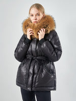 Female White Duck Down Jacket real Raccoon and fox fur