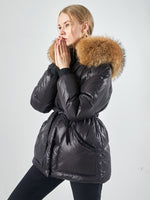 Female White Duck Down Jacket real Raccoon and fox fur