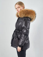 Female White Duck Down Jacket real Raccoon and fox fur