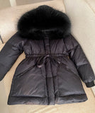 Female White Duck Down Jacket real Raccoon and fox fur