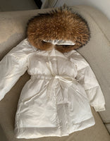 Female White Duck Down Jacket real Raccoon and fox fur