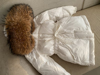 Female White Duck Down Jacket real Raccoon and fox fur