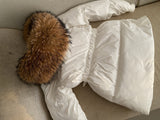Female White Duck Down Jacket real Raccoon and fox fur