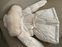Female White Duck Down Jacket real Raccoon and fox fur