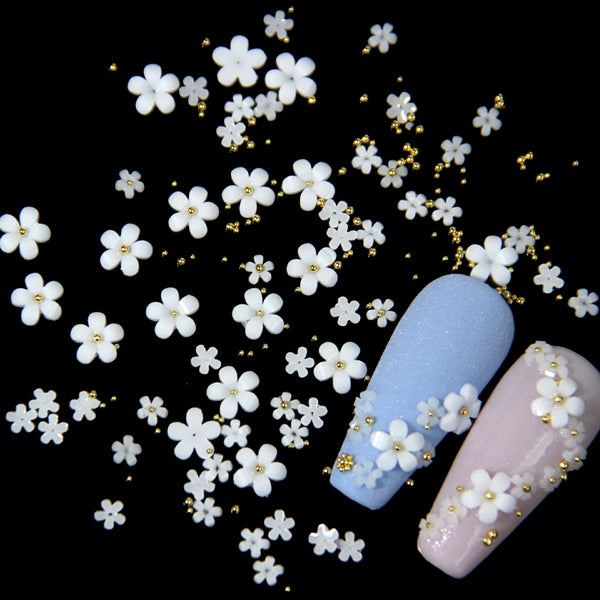 White Acrylic Flower Nail Art Decoration