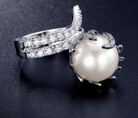 Natural Freshwater Pearl Ring For Women White Gold Color AAA Zircon Pave Luxury Rings Fashion Jewelry High Quality