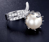 Natural Freshwater Pearl Ring For Women White Gold Color AAA Zircon Pave Luxury Rings Fashion Jewelry High Quality