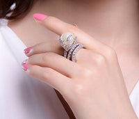Natural Freshwater Pearl Ring For Women White Gold Color AAA Zircon Pave Luxury Rings Fashion Jewelry High Quality