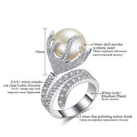 Natural Freshwater Pearl Ring For Women White Gold Color AAA Zircon Pave Luxury Rings Fashion Jewelry High Quality