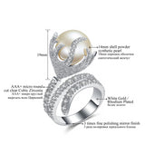 Natural Freshwater Pearl Ring For Women White Gold Color AAA Zircon Pave Luxury Rings Fashion Jewelry High Quality