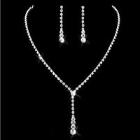 Silver Plated Celebrity Style Drop Crystal Necklace Earrings Jewelry Sets