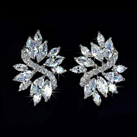 Fashion Jewelry White Gold Color  Marquise cut AAA+ CZ Flower Shaped Post Stud Earrings For Women