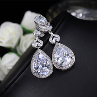 Elegant Water Drop Shaped Cubic Zirconia Crystal Bridal Long Earrings Luxury Wedding Jewelry For Brides