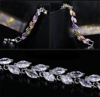 Jewelry Silver Color Leaf Charm CZ Crystal Female Bracelets Bangles For Women