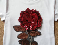 New Summer women sequin t shirt fashion cotton female rose flower tops t-shirt  camisetas mujer