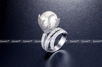 Natural Freshwater Pearl Ring For Women White Gold Color AAA Zircon Pave Luxury Rings Fashion Jewelry High Quality