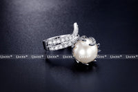 Natural Freshwater Pearl Ring For Women White Gold Color AAA Zircon Pave Luxury Rings Fashion Jewelry High Quality