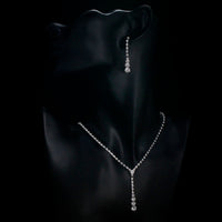 Silver Plated Celebrity Style Drop Crystal Necklace Earrings Jewelry Sets