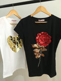 New Summer women sequin t shirt fashion cotton female rose flower tops t-shirt  camisetas mujer