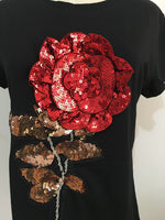New Summer women sequin t shirt fashion cotton female rose flower tops t-shirt  camisetas mujer