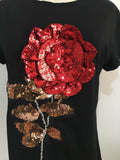 New Summer women sequin t shirt fashion cotton female rose flower tops t-shirt  camisetas mujer