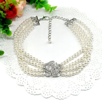 Pearl Dog Necklace Collar Fashion Jeweled Puppy Cat Collar With Bling Rhinestone Diamante Dog Pet  Accessories Supplies