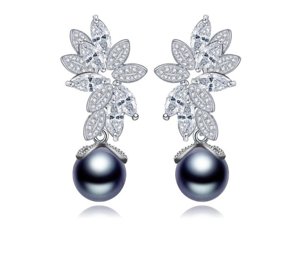 New Hot Selling Statement Brincos Micro Paved Tiny CZ Gray Simulated Pearl Drop Earrings for Women Dangle Jewelry Gift