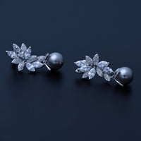 New Hot Selling Statement Brincos Micro Paved Tiny CZ Gray Simulated Pearl Drop Earrings for Women Dangle Jewelry Gift