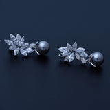 New Hot Selling Statement Brincos Micro Paved Tiny CZ Gray Simulated Pearl Drop Earrings for Women Dangle Jewelry Gift