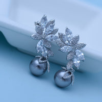 New Hot Selling Statement Brincos Micro Paved Tiny CZ Gray Simulated Pearl Drop Earrings for Women Dangle Jewelry Gift