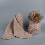 Children and Adult Winter Scarf Set for Girls Boys Kids Knitted Woman Real Fox Fur Pom Pom Ears Baby Shawl