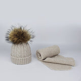 Children and Adult Winter Scarf Set for Girls Boys Kids Knitted Woman Real Fox Fur Pom Pom Ears Baby Shawl
