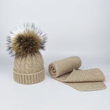 Children and Adult Winter Scarf Set for Girls Boys Kids Knitted Woman Real Fox Fur Pom Pom Ears Baby Shawl