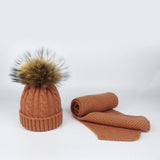 Children and Adult Winter Scarf Set for Girls Boys Kids Knitted Woman Real Fox Fur Pom Pom Ears Baby Shawl