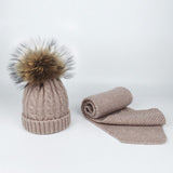 Children and Adult Winter Scarf Set for Girls Boys Kids Knitted Woman Real Fox Fur Pom Pom Ears Baby Shawl