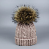 Children and Adult Winter Scarf Set for Girls Boys Kids Knitted Woman Real Fox Fur Pom Pom Ears Baby Shawl