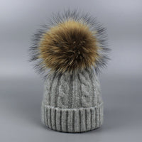 Children and Adult Winter Scarf Set for Girls Boys Kids Knitted Woman Real Fox Fur Pom Pom Ears Baby Shawl